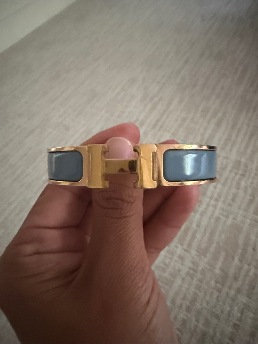 Hermes Gold Hinge Bracelet with Slate Blue Enamel Panels